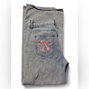 🎀J.For justify Women’s blue Jeans with Pink Bow Embroidery